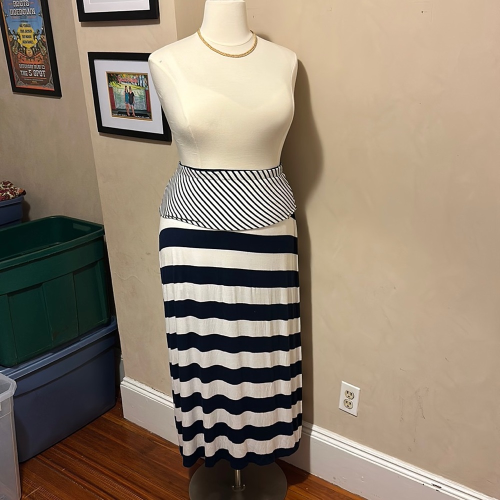 Navy and white cotton maxi skirt